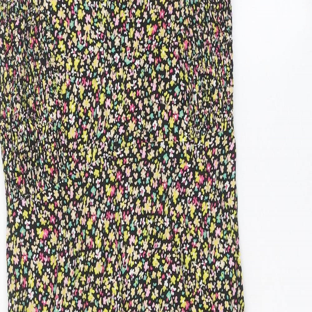 Zara Womens Black Floral Viscose Tank Dress Size L Scoop Neck Zip