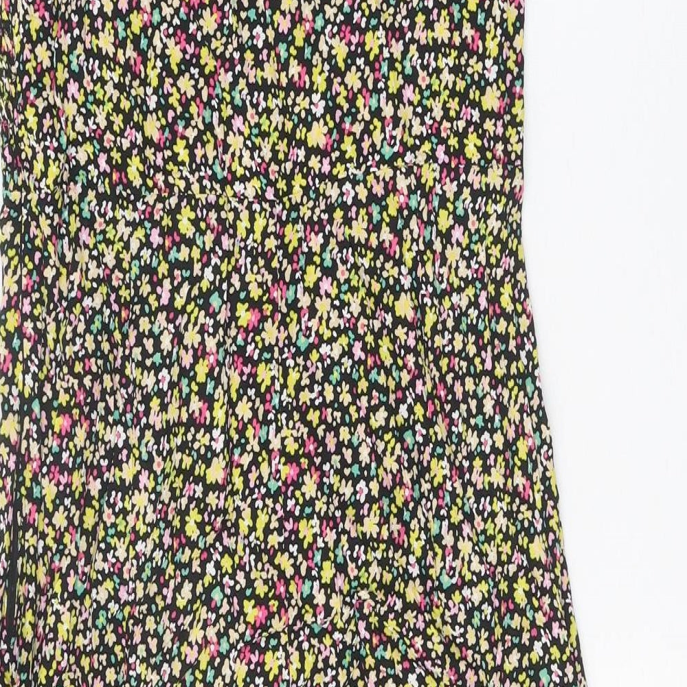 Zara Womens Black Floral Viscose Tank Dress Size L Scoop Neck Zip