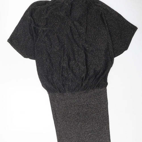 Phase Eight Womens Black Geometric Viscose Tunic Blouse Size 8 Mock Neck - Open Back
