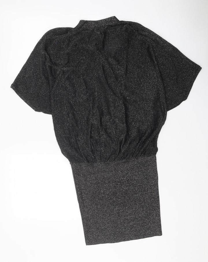 Phase Eight Womens Black Geometric Viscose Tunic Blouse Size 8 Mock Neck - Open Back