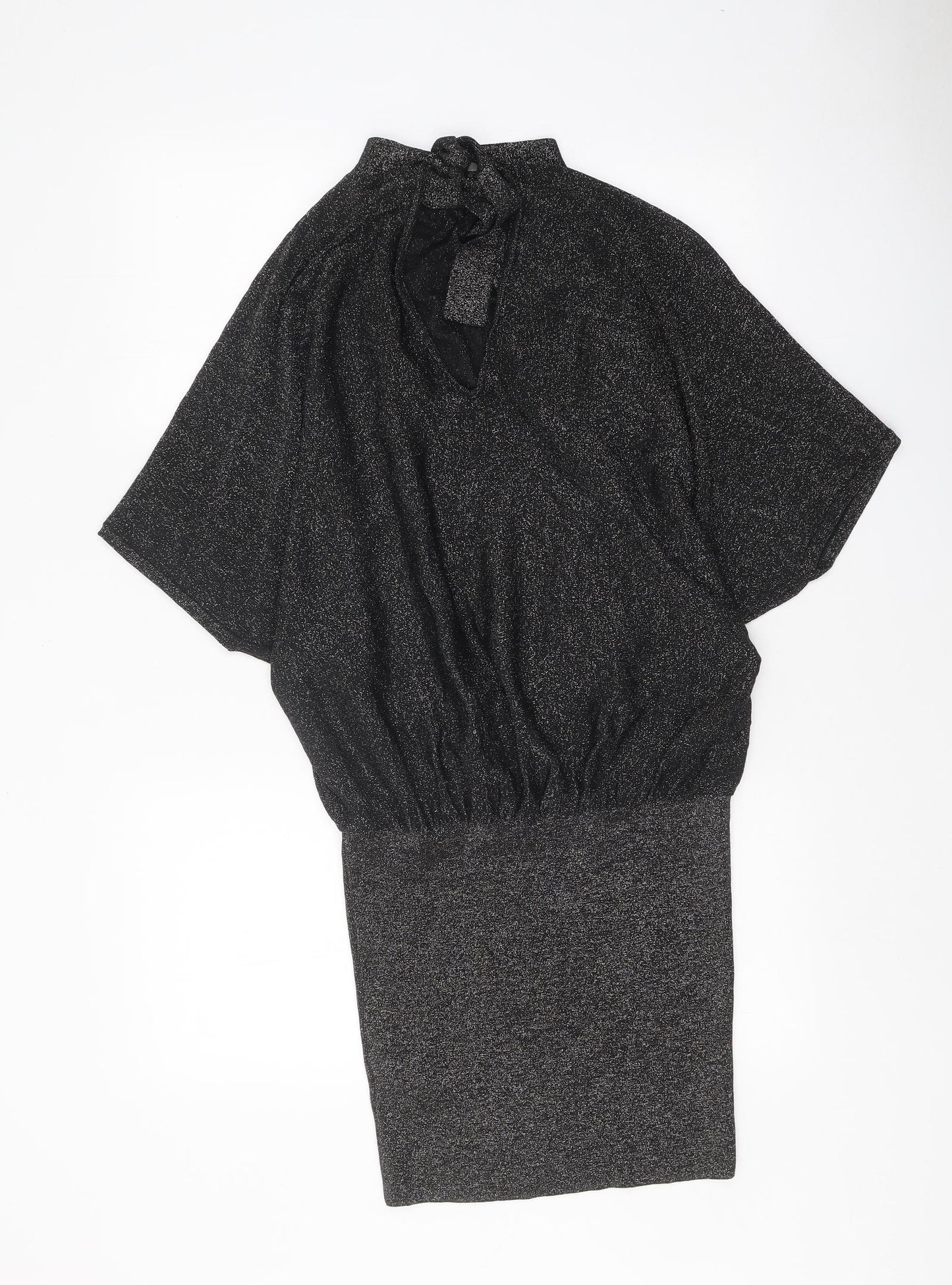Phase Eight Womens Black Geometric Viscose Tunic Blouse Size 8 Mock Neck - Open Back