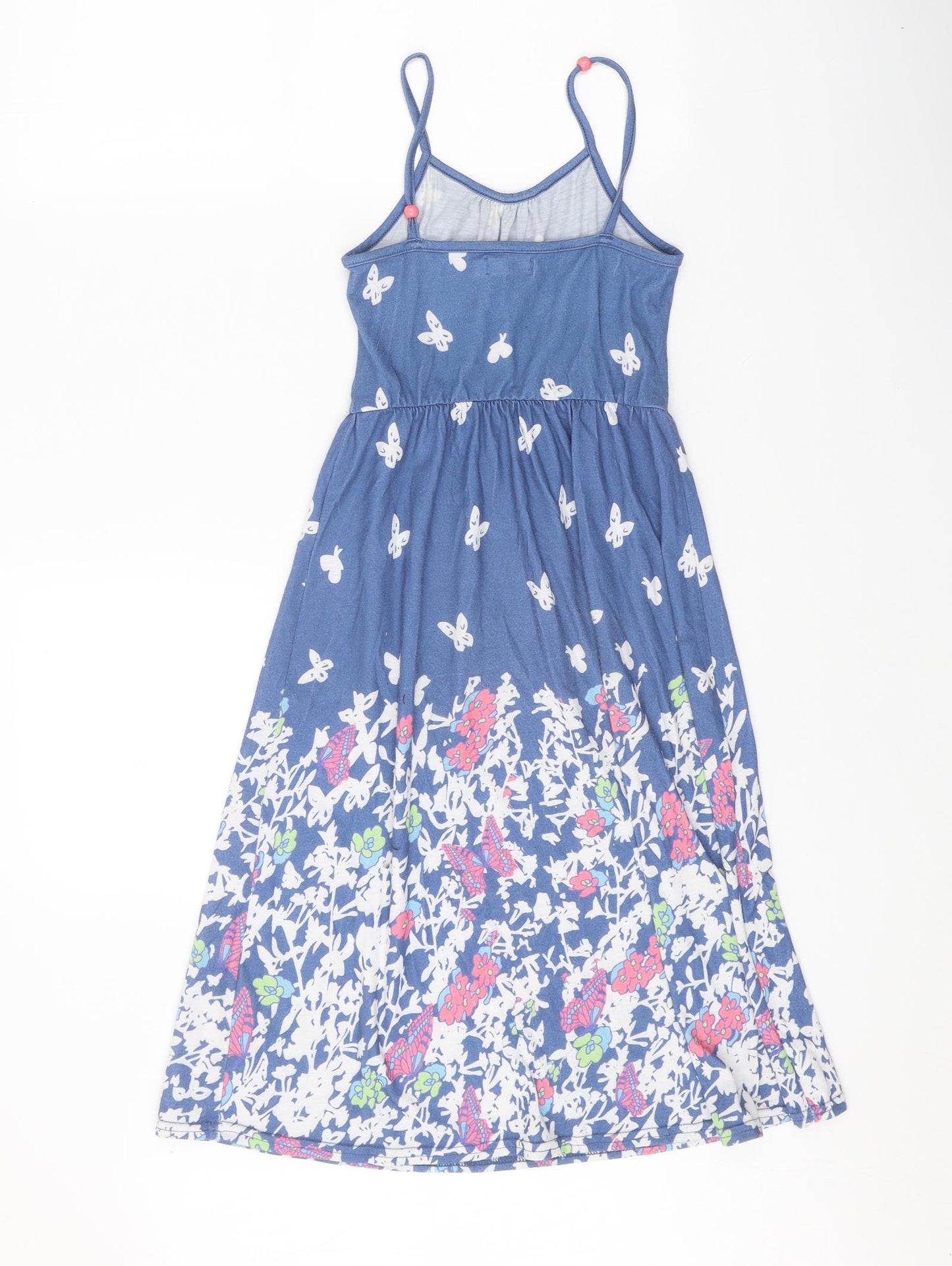 M&Co Girls Blue Geometric Polyester Fit & Flare Size 8-9 Years Scoop Neck Pullover - Butterfly Pattern
