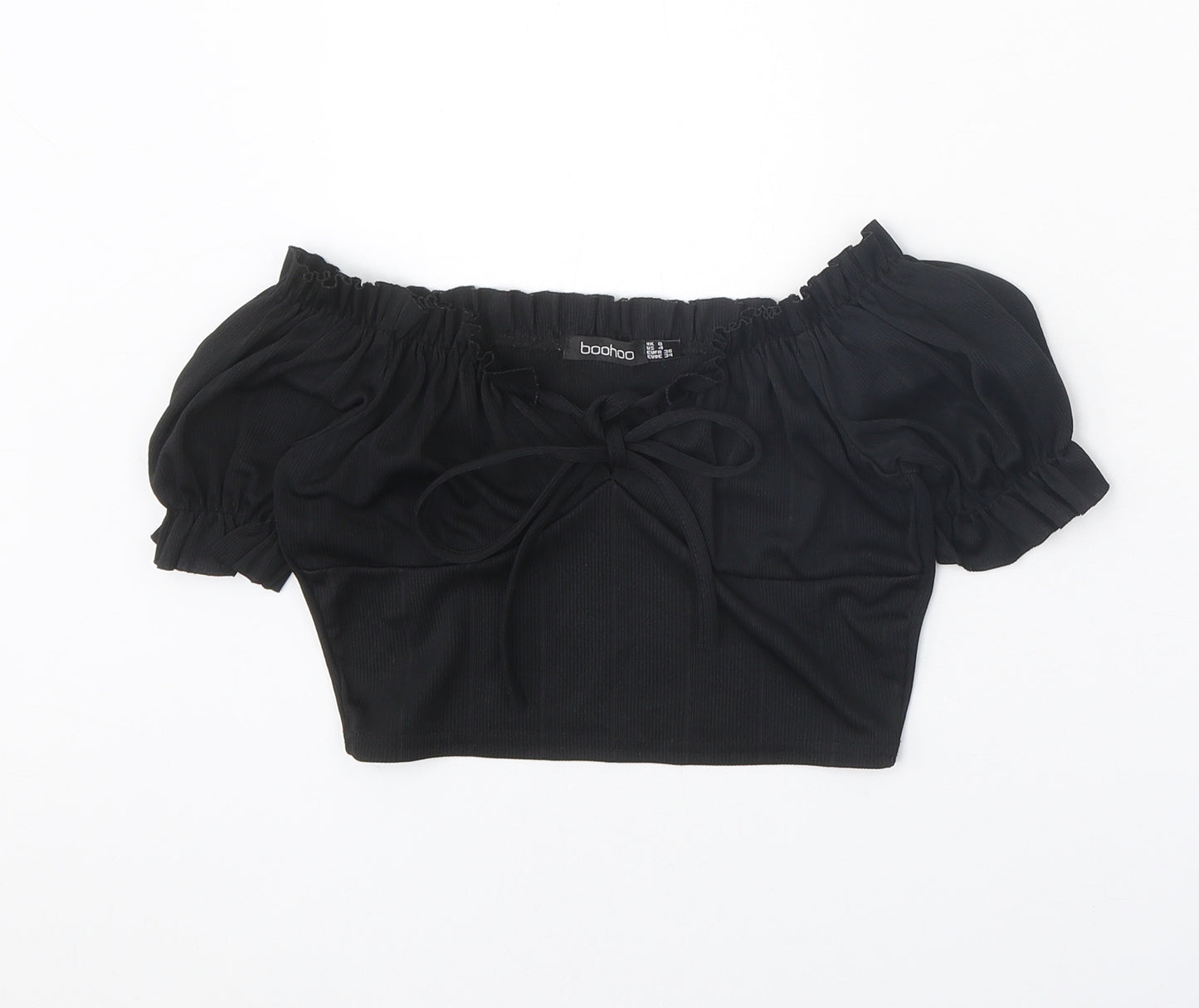 Boohoo Womens Black Polyester Cropped Tank Size 8 Off the Shoulder