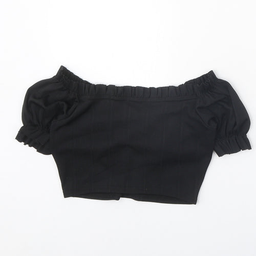 Boohoo Womens Black Polyester Cropped Tank Size 8 Off the Shoulder