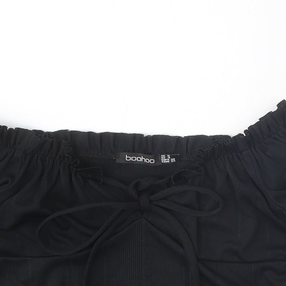 Boohoo Womens Black Polyester Cropped Tank Size 8 Off the Shoulder