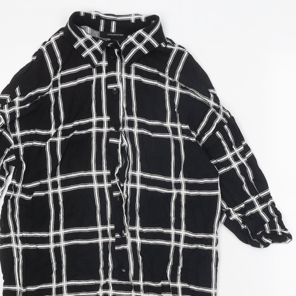 Atmosphere Womens Black Check Viscose Shirt Dress Size 8 Collared Button