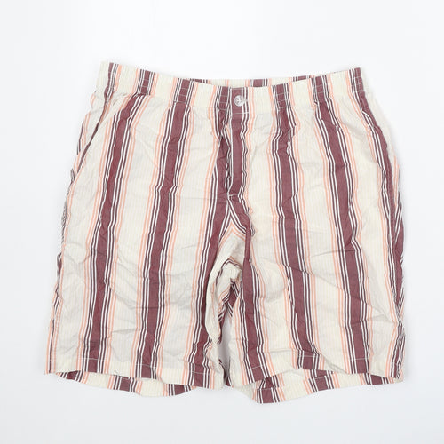 Preworn Womens Beige Striped Polyester Bermuda Shorts Size 30 in Regular Button