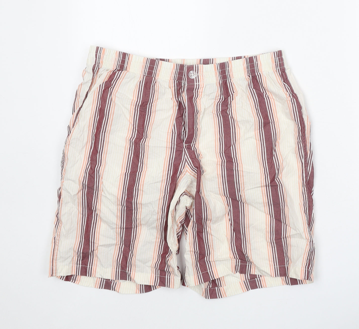 Preworn Womens Beige Striped Polyester Bermuda Shorts Size 30 in Regular Button