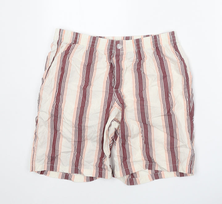 Preworn Womens Beige Striped Polyester Bermuda Shorts Size 30 in Regular Button