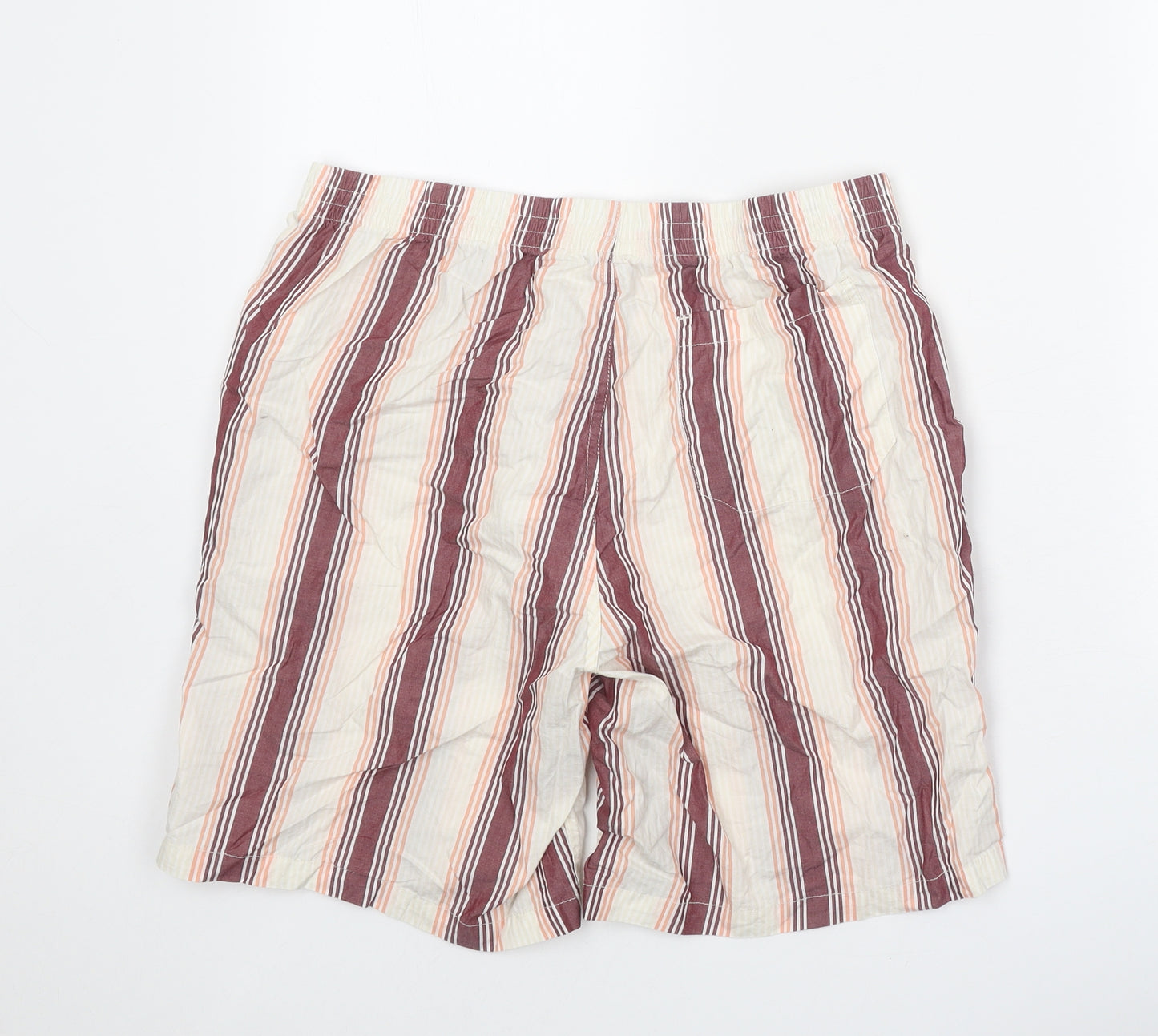 Preworn Womens Beige Striped Polyester Bermuda Shorts Size 30 in Regular Button