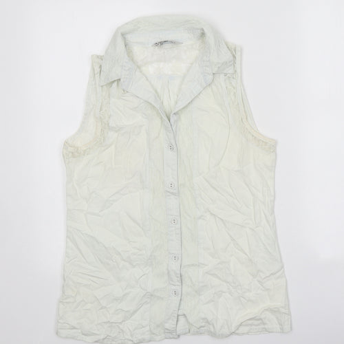 Miss Selfridge Womens White 100% Cotton Basic Tank Size 10 V-Neck - Lace Detail