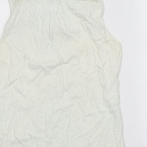 Miss Selfridge Womens White 100% Cotton Basic Tank Size 10 V-Neck - Lace Detail