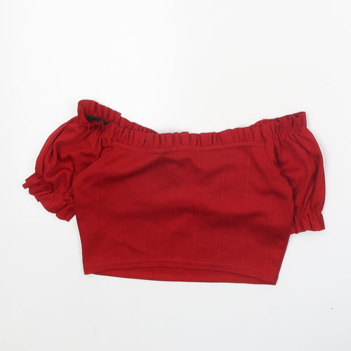 Boohoo Womens Red Polyester Cropped Tank Size 8 Off the Shoulder
