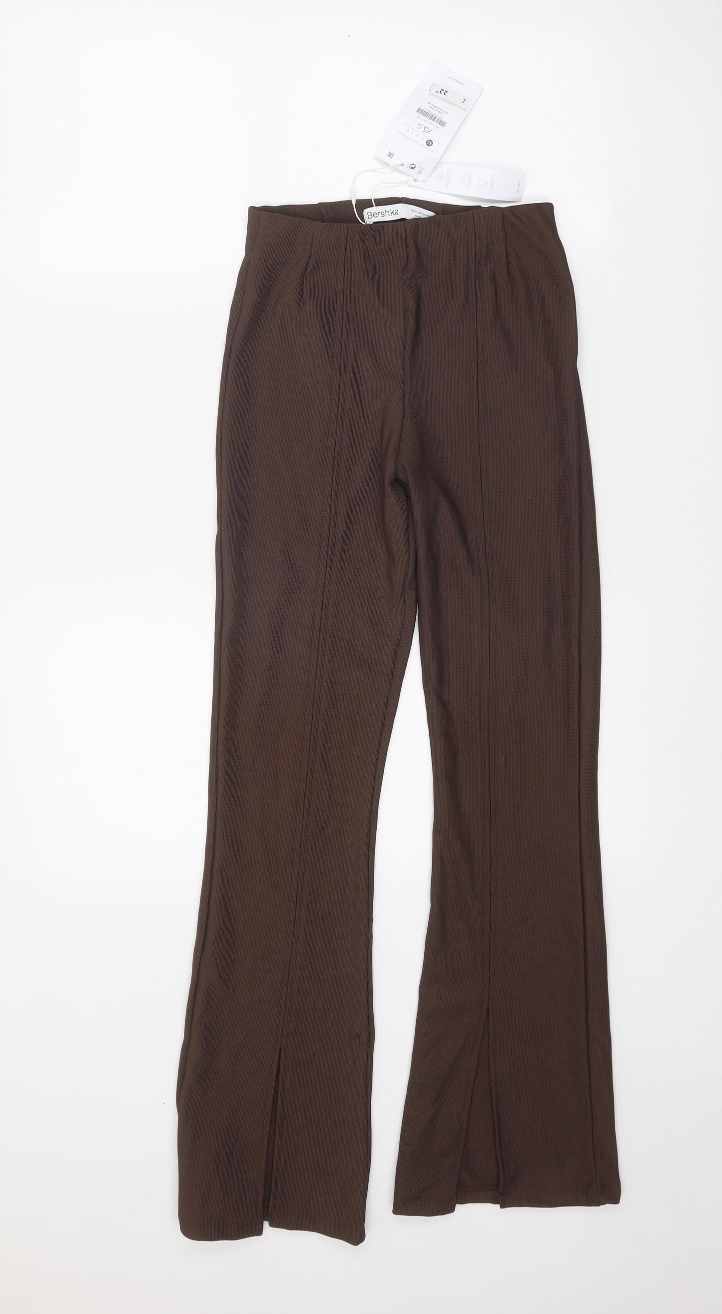 Bershka Womens Brown Polyester Trousers Size XS Regular - Waist: 24 to 28
