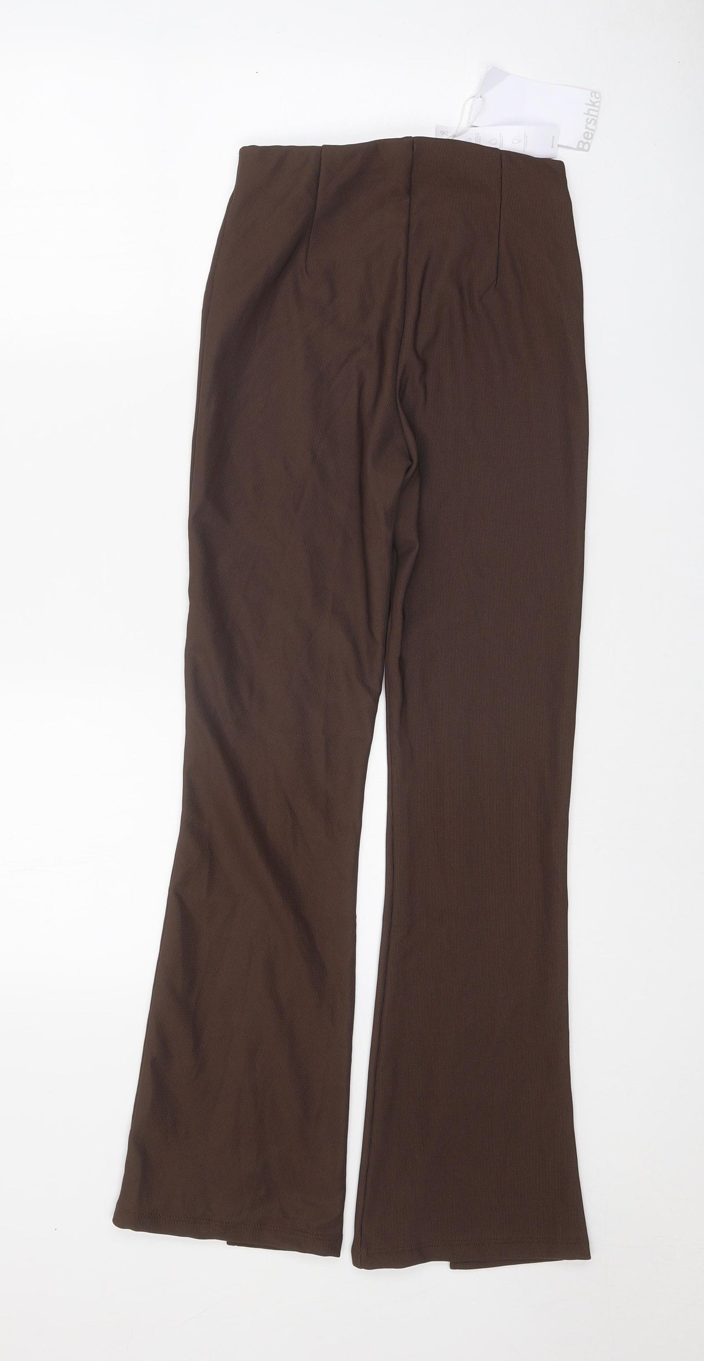 Bershka Womens Brown Polyester Trousers Size XS Regular - Waist: 24 to 28