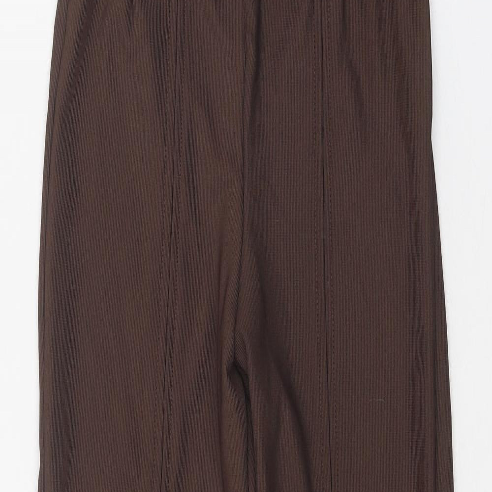 Bershka Womens Brown Polyester Trousers Size XS Regular - Waist: 24 to 28