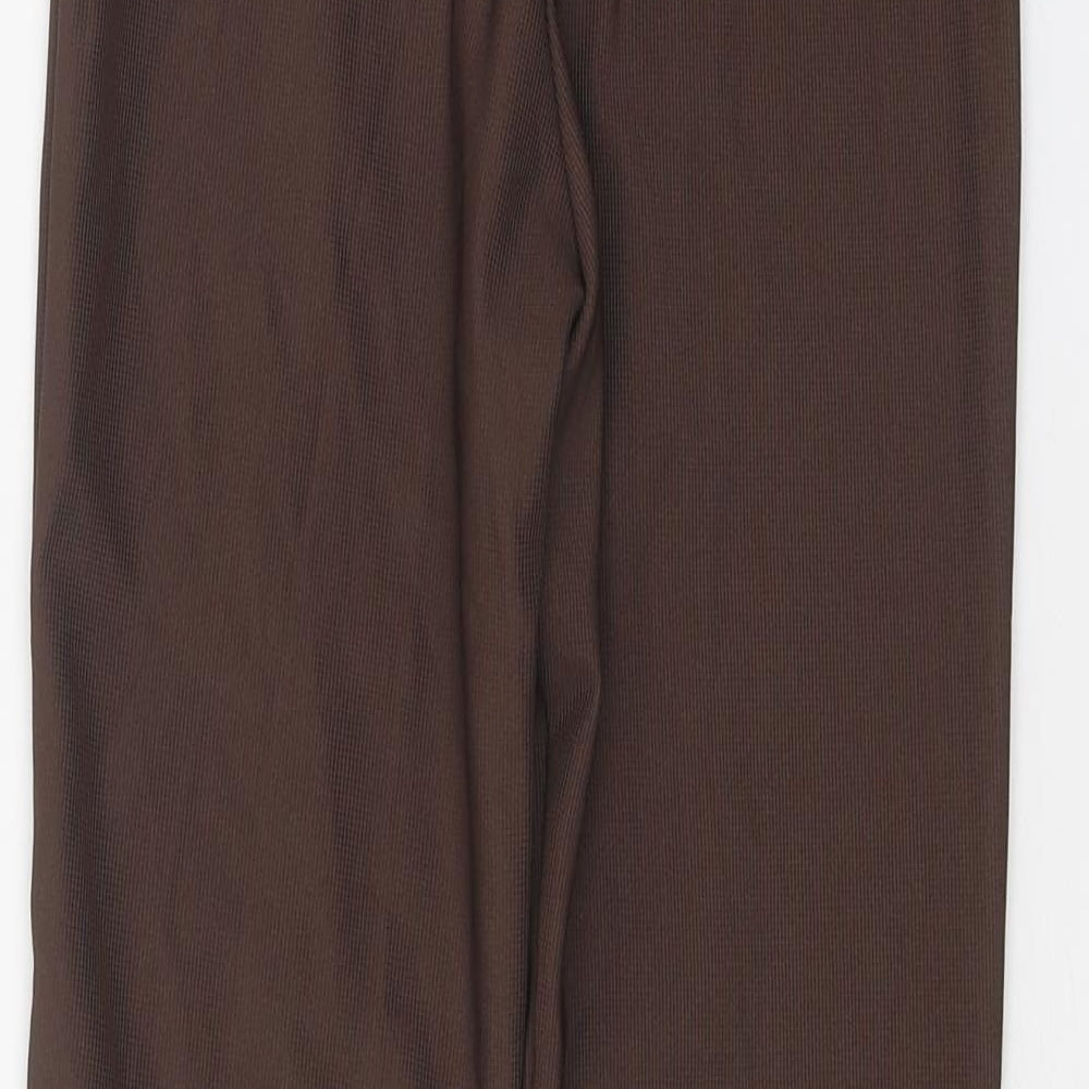 Bershka Womens Brown Polyester Trousers Size XS Regular - Waist: 24 to 28