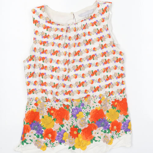 Red Herring Womens White Geometric Viscose Basic Tank Size 12 Round Neck