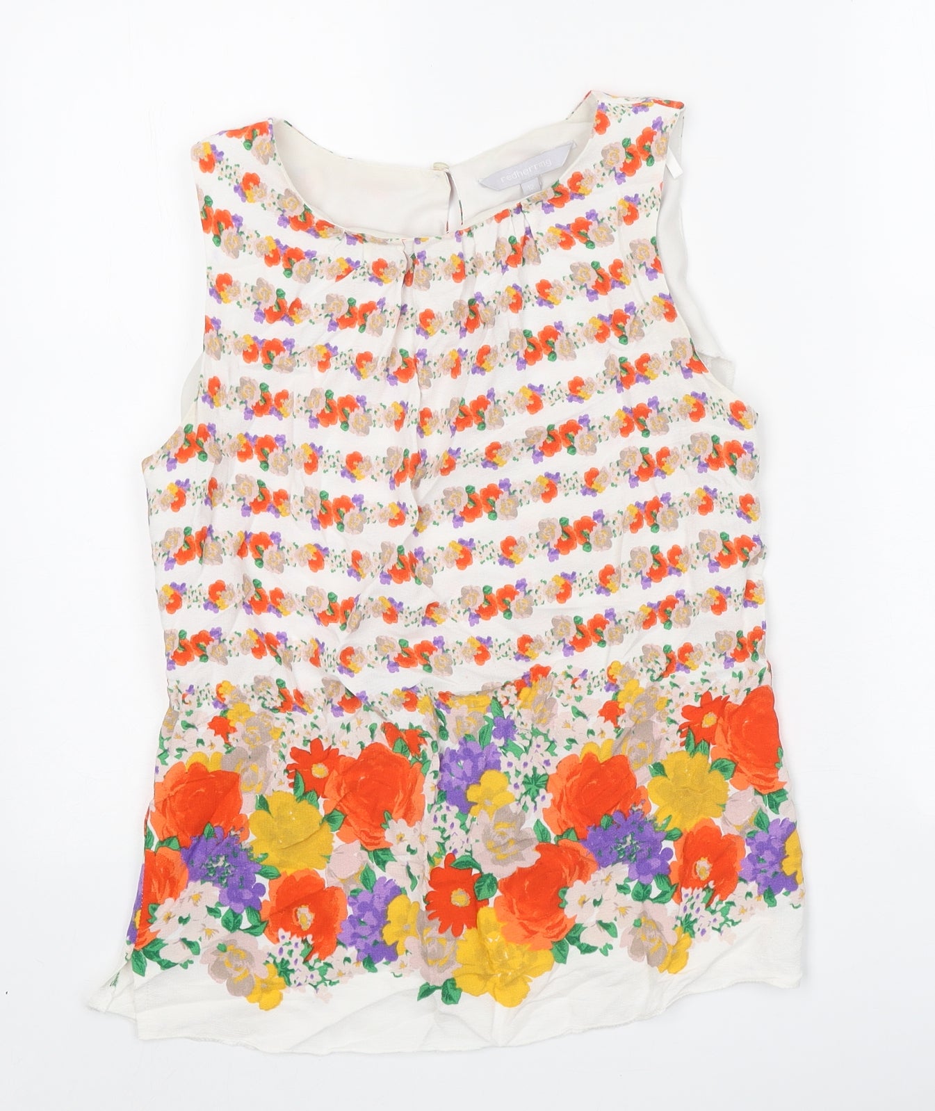 Red Herring Womens White Geometric Viscose Basic Tank Size 12 Round Neck