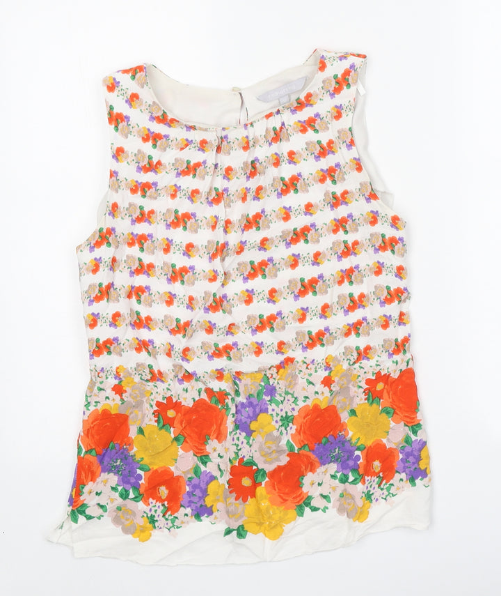Red Herring Womens White Geometric Viscose Basic Tank Size 12 Round Neck
