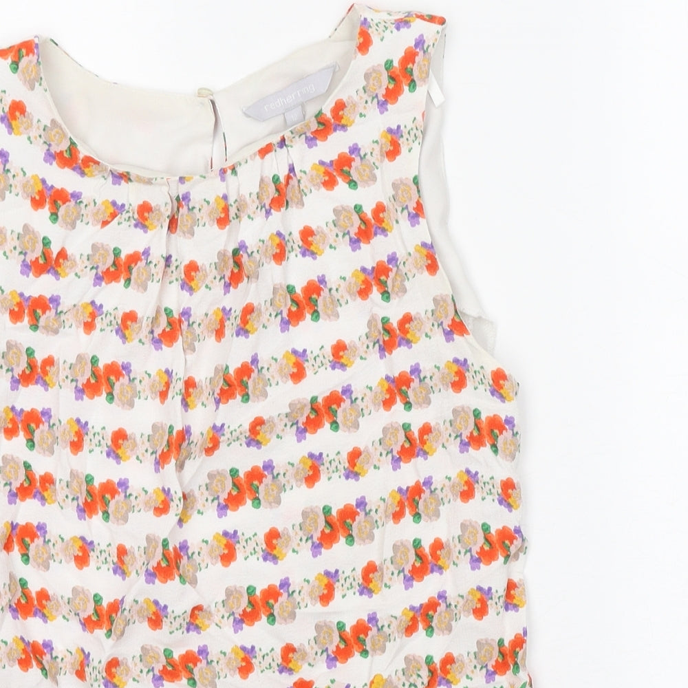 Red Herring Womens White Geometric Viscose Basic Tank Size 12 Round Neck