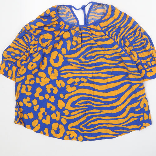 NEXT Womens Blue Geometric Viscose Basic Blouse Size 8 Round Neck