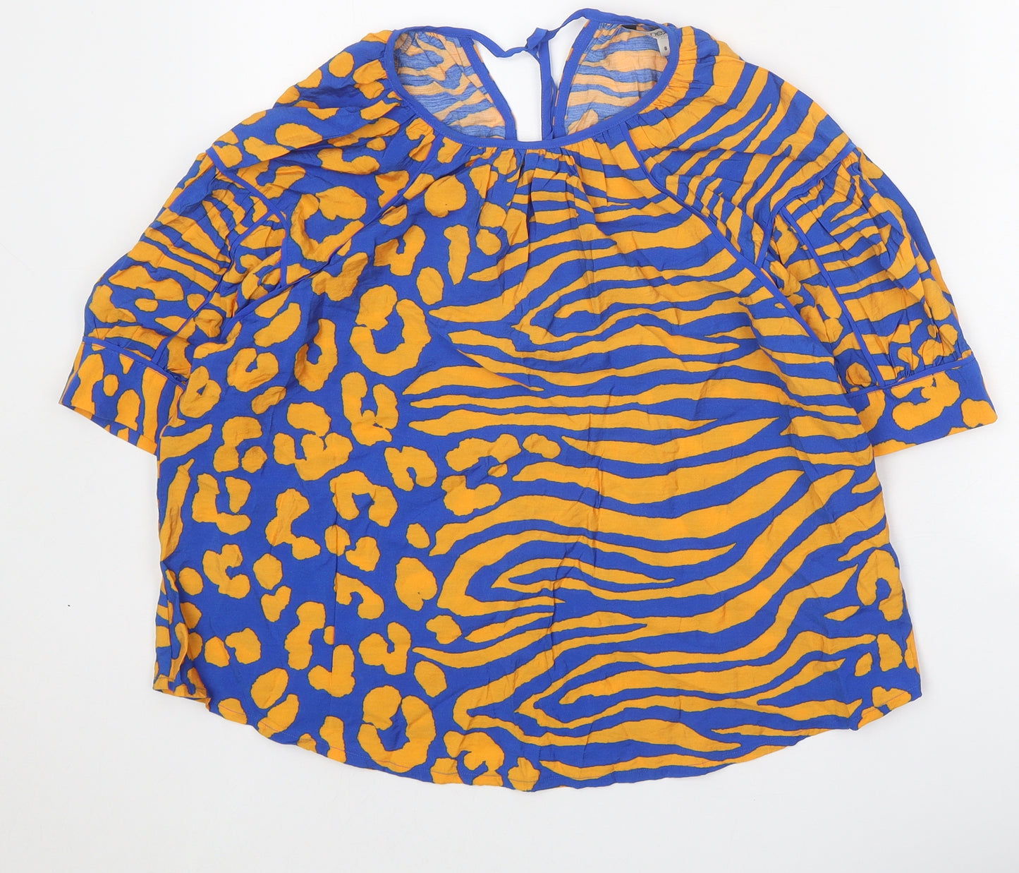 NEXT Womens Blue Geometric Viscose Basic Blouse Size 8 Round Neck