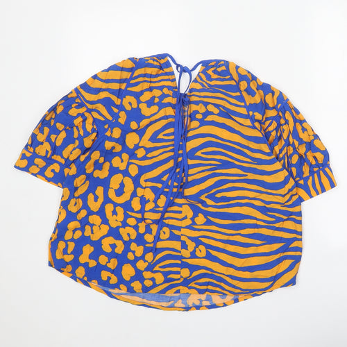 NEXT Womens Blue Geometric Viscose Basic Blouse Size 8 Round Neck