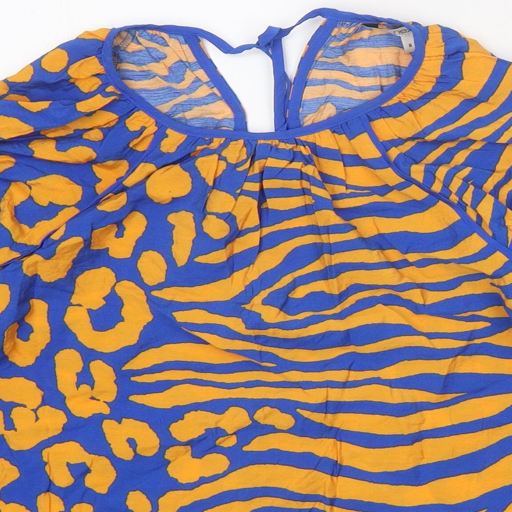 NEXT Womens Blue Geometric Viscose Basic Blouse Size 8 Round Neck