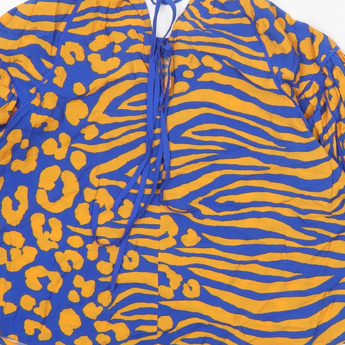NEXT Womens Blue Geometric Viscose Basic Blouse Size 8 Round Neck