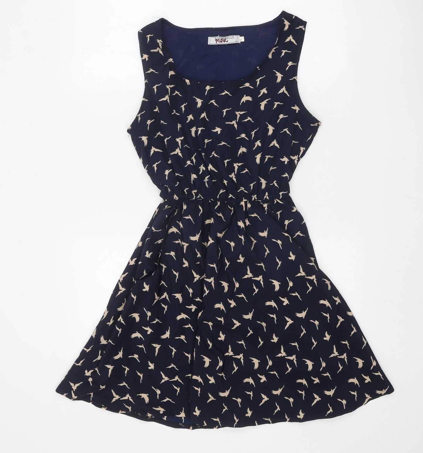 Portobello Womens Blue Geometric Polyester Fit & Flare Size M Scoop Neck Tie - Bird Pattern