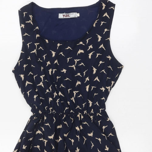 Portobello Womens Blue Geometric Polyester Fit & Flare Size M Scoop Neck Tie - Bird Pattern