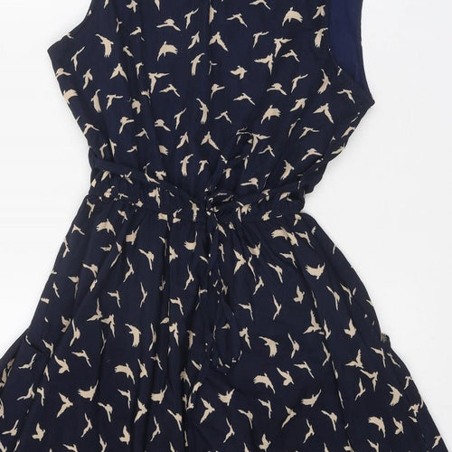 Portobello Womens Blue Geometric Polyester Fit & Flare Size M Scoop Neck Tie - Bird Pattern