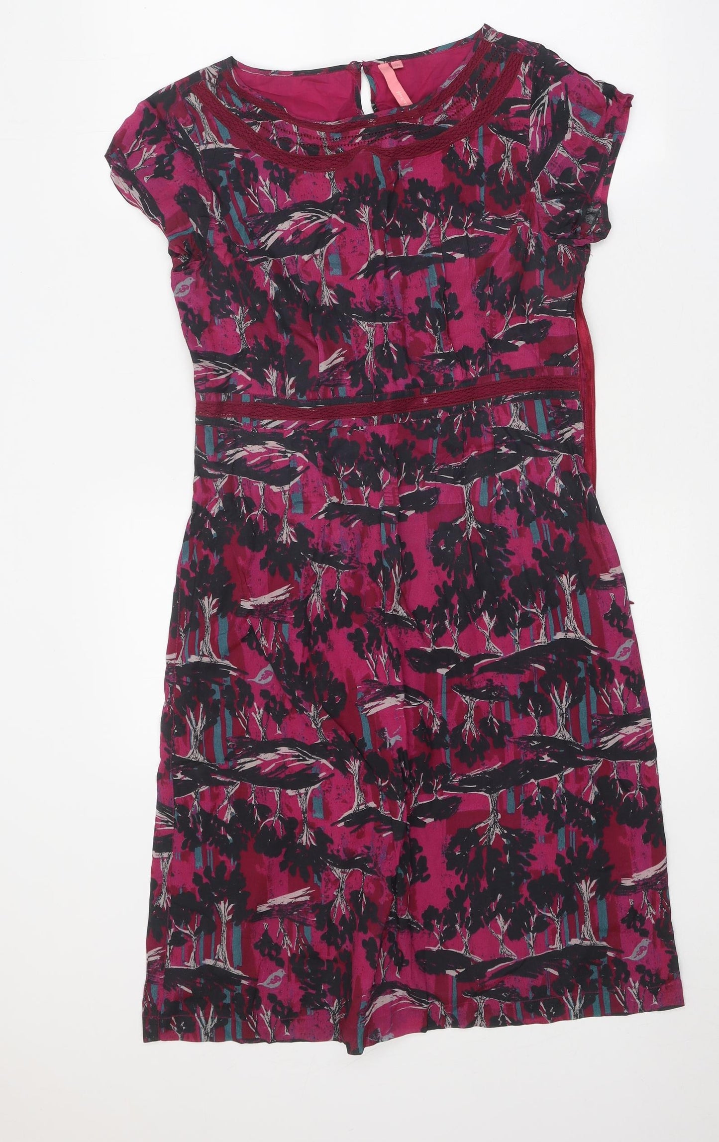 White Stuff Womens Pink Geometric Viscose A-Line Size 10 Round Neck Zip
