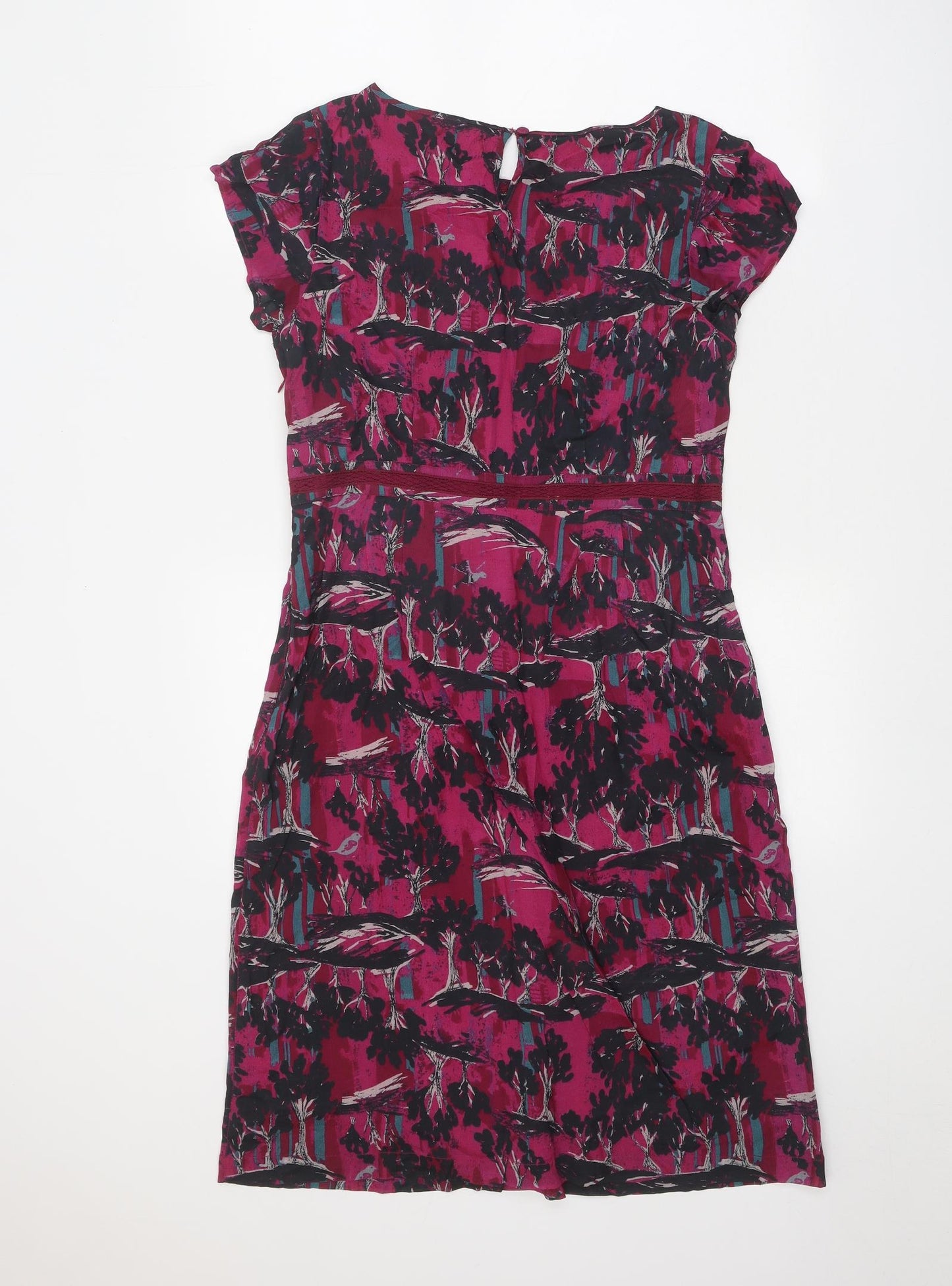 White Stuff Womens Pink Geometric Viscose A-Line Size 10 Round Neck Zip