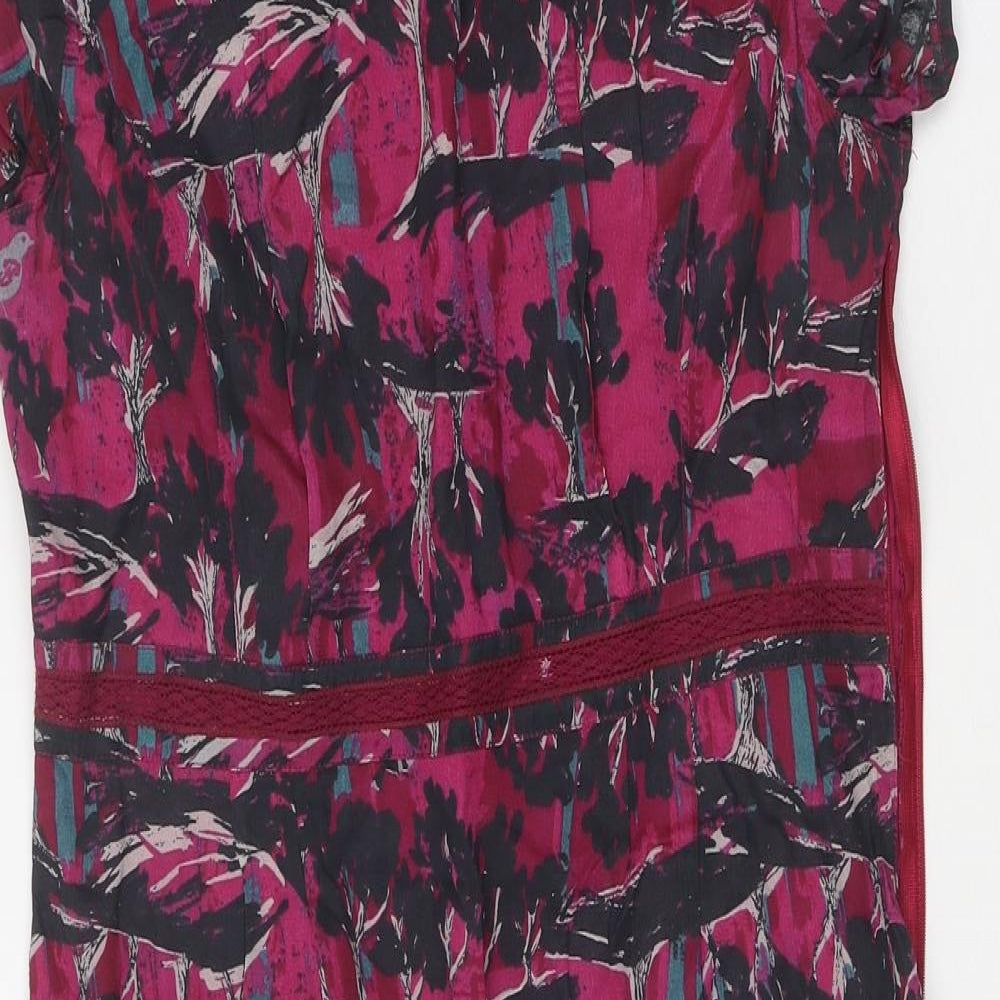 White Stuff Womens Pink Geometric Viscose A-Line Size 10 Round Neck Zip