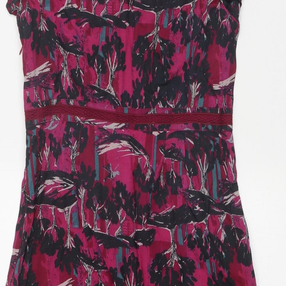 White Stuff Womens Pink Geometric Viscose A-Line Size 10 Round Neck Zip