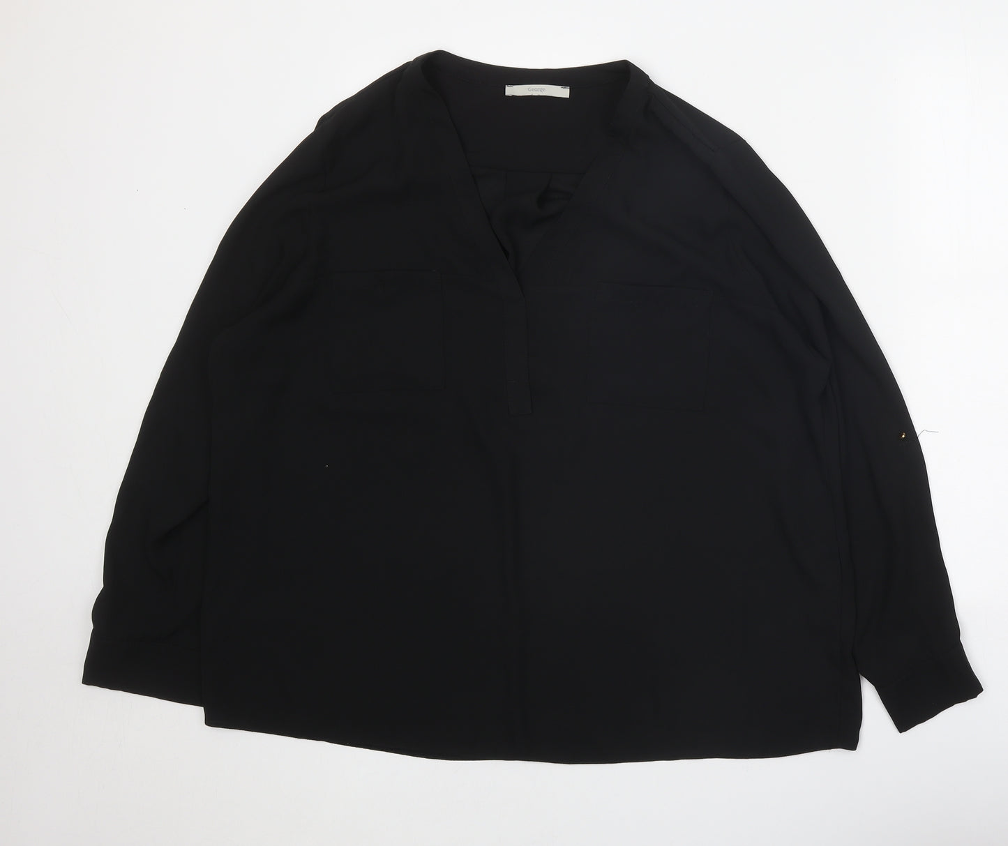 George Womens Black Polyester Basic Blouse Size 20 V-Neck
