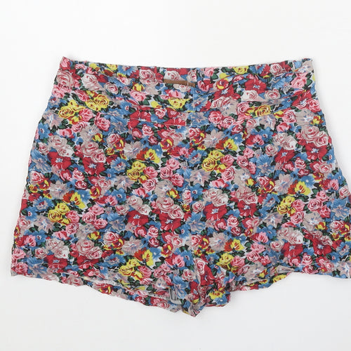 Jolie Moi Womens Multicoloured Floral 100% Cotton Hot Pants Shorts Size 8 Regular Zip