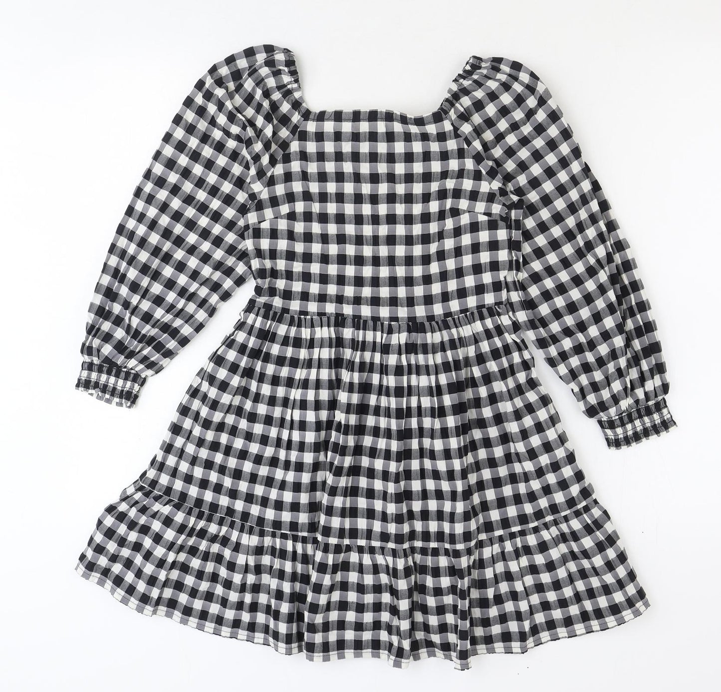Marks and Spencer Girls Black Check Polyester Skater Dress Size 10 Years Square Neck Pullover