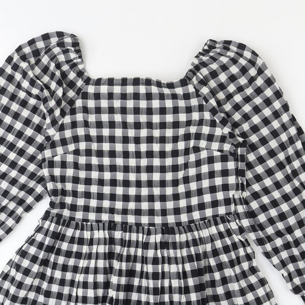 Marks and Spencer Girls Black Check Polyester Skater Dress Size 10 Years Square Neck Pullover