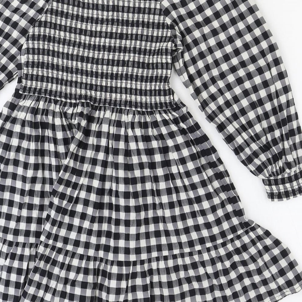 Marks and Spencer Girls Black Check Polyester Skater Dress Size 10 Years Square Neck Pullover