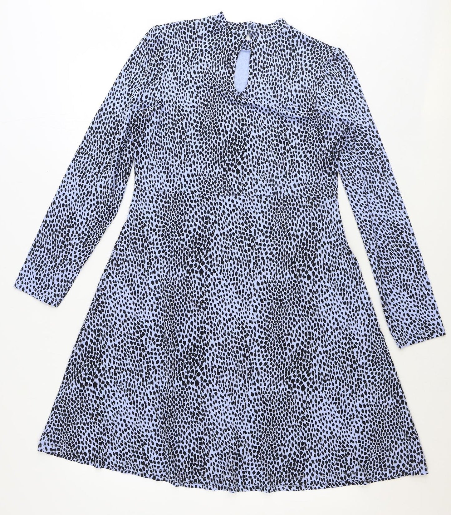 Marks and Spencer Womens Blue Animal Print Viscose Fit & Flare Size 12 Round Neck Button - Leopard Pattern