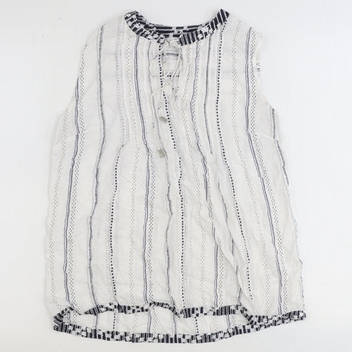 NEXT Womens White Striped Viscose Basic Tank Size 8 V-Neck