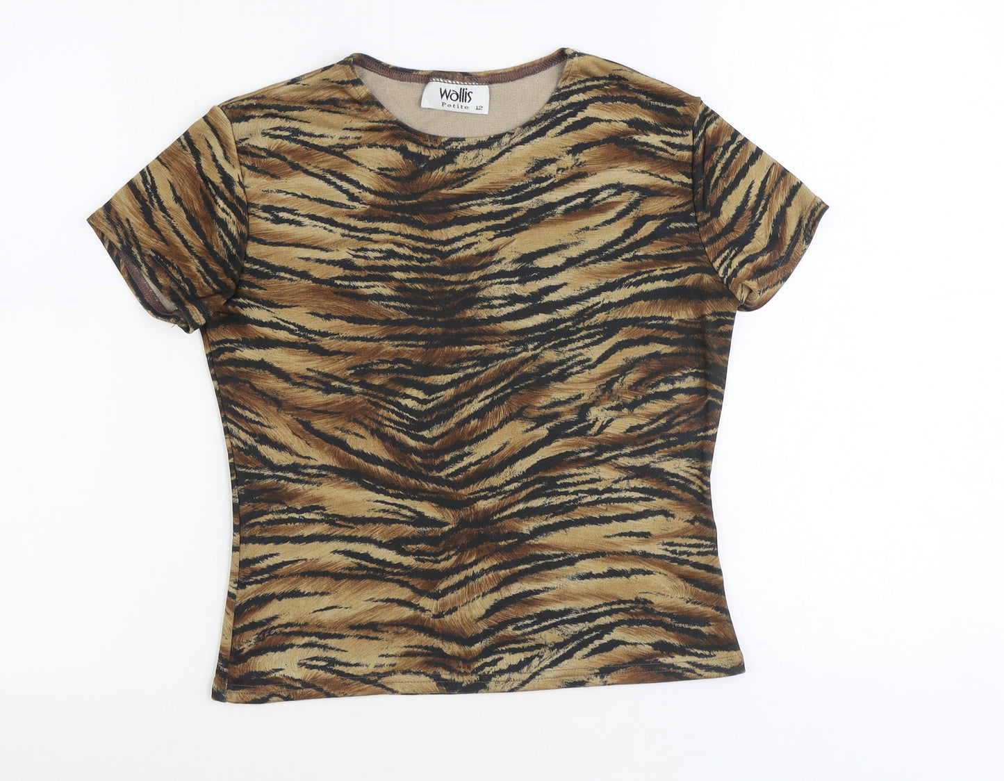 Wallis Womens Brown Animal Print Polyester Basic T-Shirt Size 12 Round Neck - Tiger Print