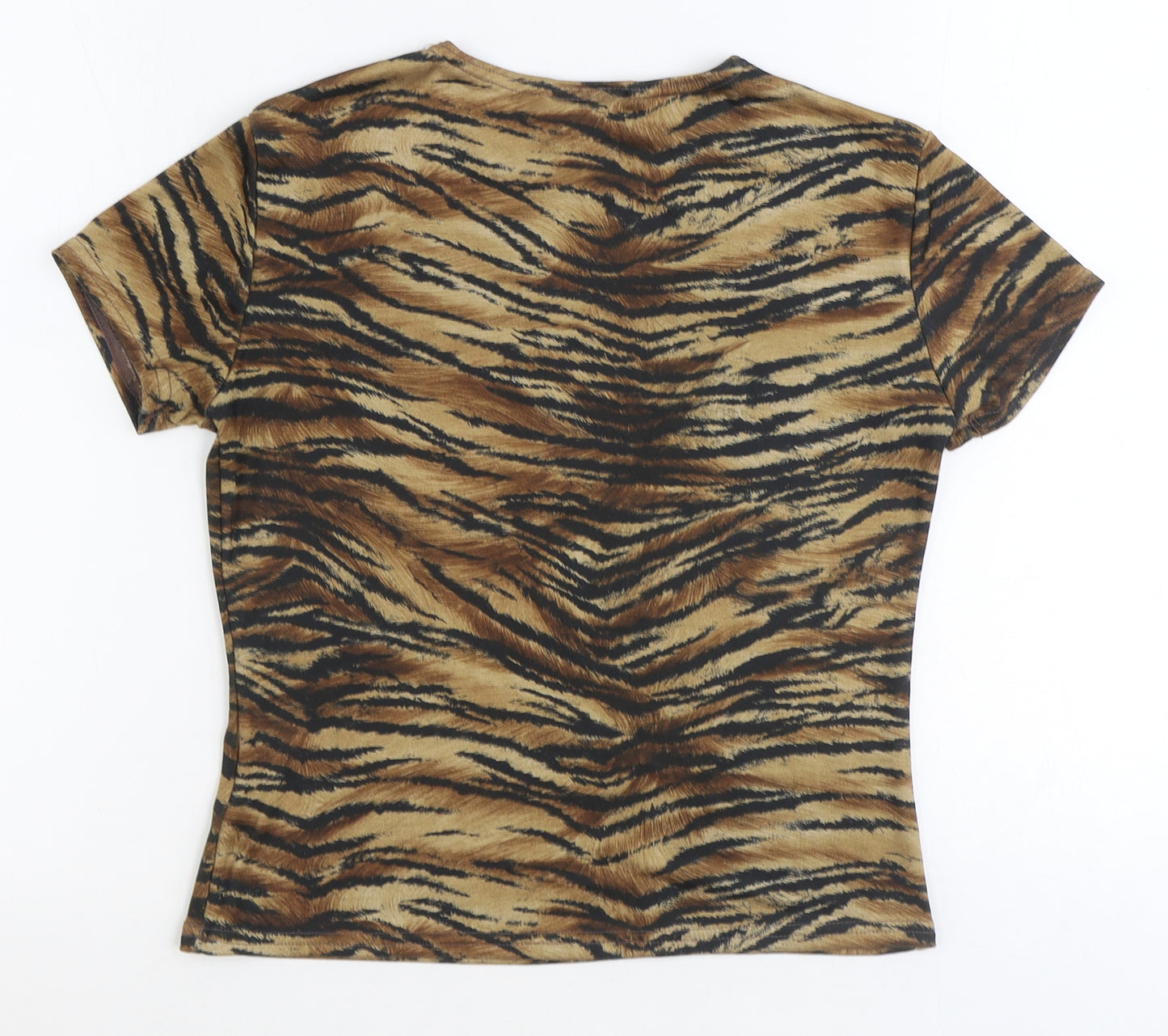 Wallis Womens Brown Animal Print Polyester Basic T-Shirt Size 12 Round Neck - Tiger Print