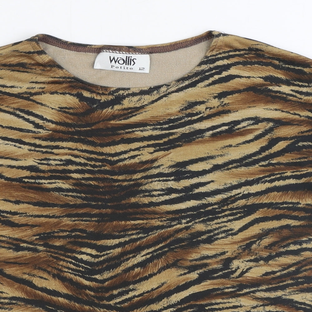 Wallis Womens Brown Animal Print Polyester Basic T-Shirt Size 12 Round Neck - Tiger Print