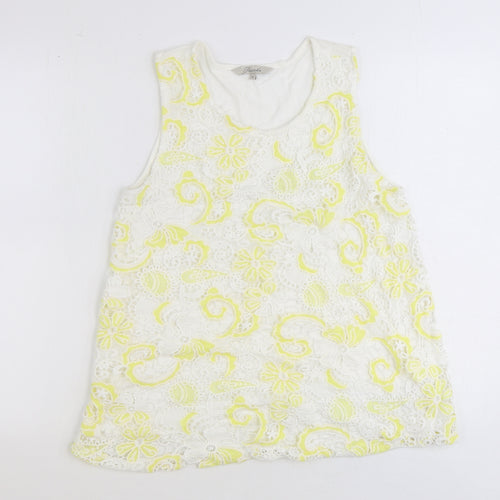 Peacocks Womens Yellow Geometric Polyester Basic Tank Size 10 Round Neck - Broderie Anglaise