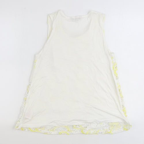 Peacocks Womens Yellow Geometric Polyester Basic Tank Size 10 Round Neck - Broderie Anglaise
