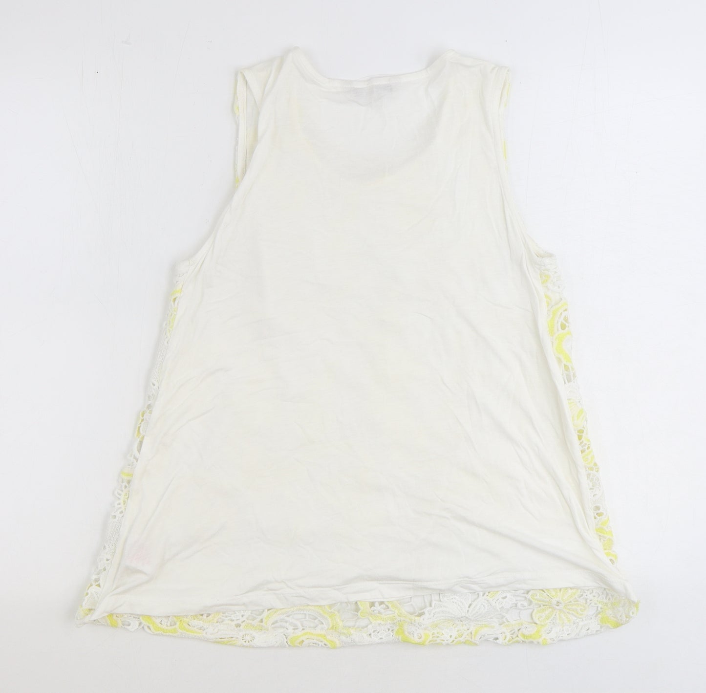 Peacocks Womens Yellow Geometric Polyester Basic Tank Size 10 Round Neck - Broderie Anglaise